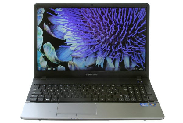 Samsung Series 3 NP300E5A laptop opened on desk.