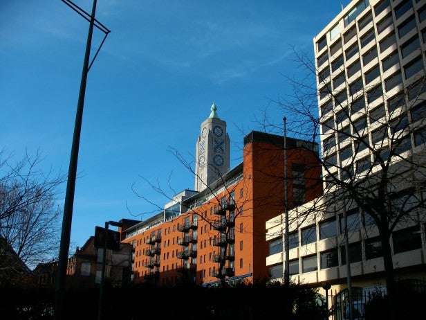 Photo of urban landscape with clear blue sky captured by JVC GC-PX10.