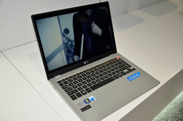 LG Z330 Ultrabook on display with screen powered on.