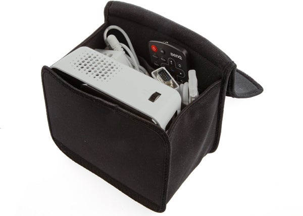 BenQ Joybee GP2 projector and accessories in carrying case.