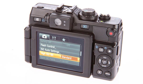 Canon PowerShot G1X camera with menu displayed on LCD screen.
