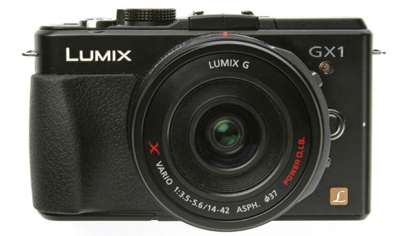 Panasonic Lumix GX1 camera with a lens mounted on it.
