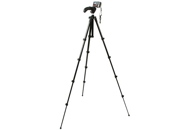 Manfrotto MKC3-H01 tripod with camera mounted on top