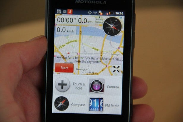 Motorola Defy Mini displaying GPS application and compass.