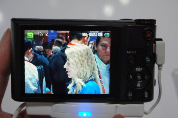 Samsung WB150F camera displaying a photo on its screen.
