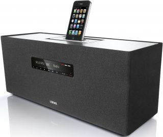 Loewe Soundbox with iPhone dock and digital radio display.