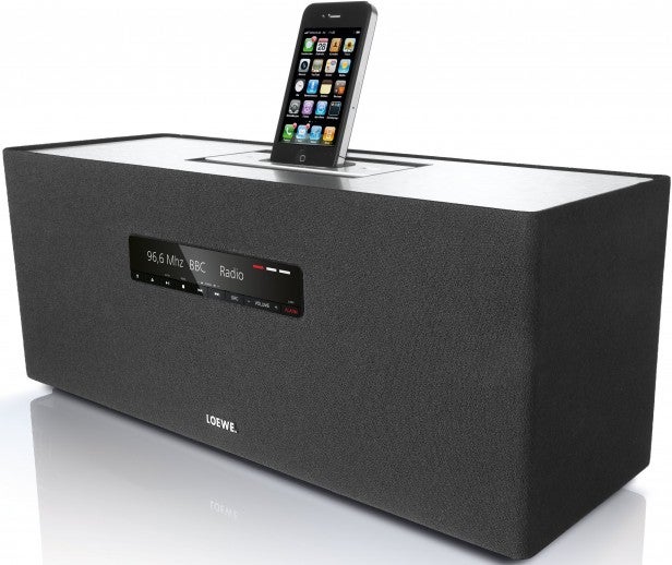Loewe Soundbox with iPhone dock and digital display.
