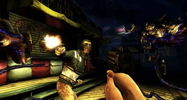 Screenshot of gameplay from The Darkness II video game.
