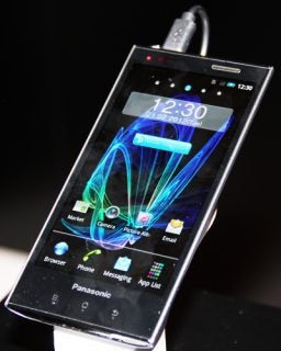 Panasonic Eluga smartphone on display with screen lit up.