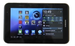 Samsung Galaxy Tab 2 7.0 displaying home screen with apps.