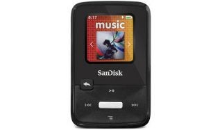 SanDisk Sansa Clip Zip MP3 player on white background.