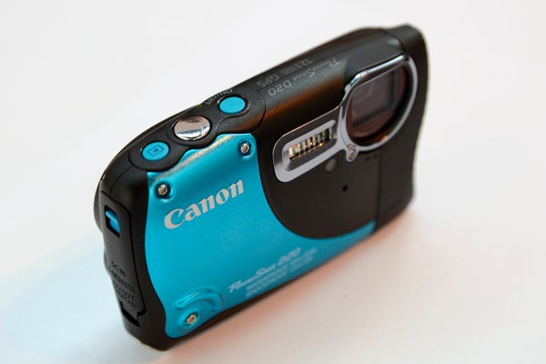 Close-up of the Canon PowerShot D20 waterproof camera.