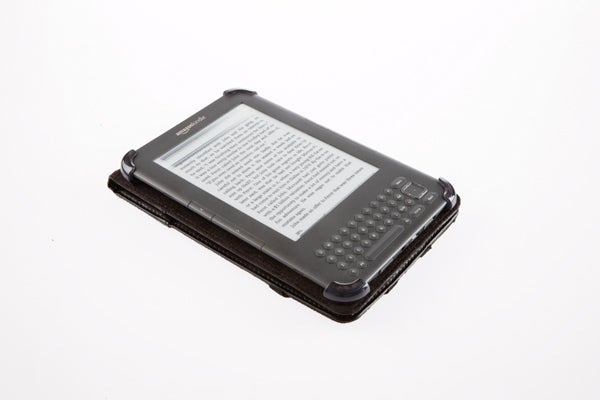 Kindle 3 in Maroo Koto leather case on a white background.