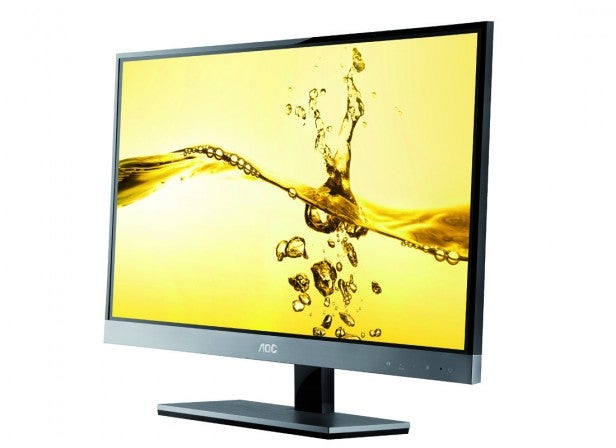 AOC D2357Ph 3D Monitor displaying a high-definition liquid splash image.