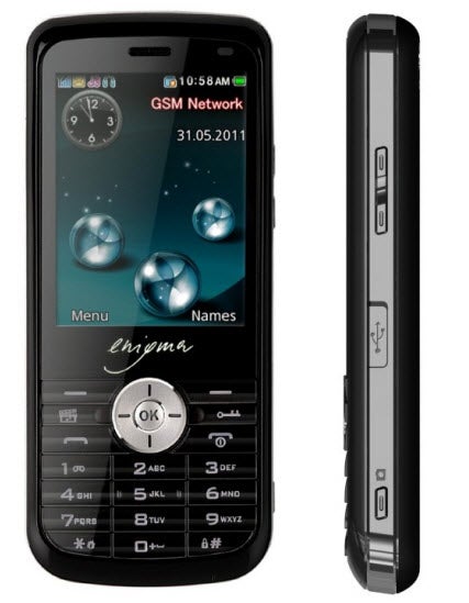 Tripleton Enigma E2 secure mobile phone front and side view.