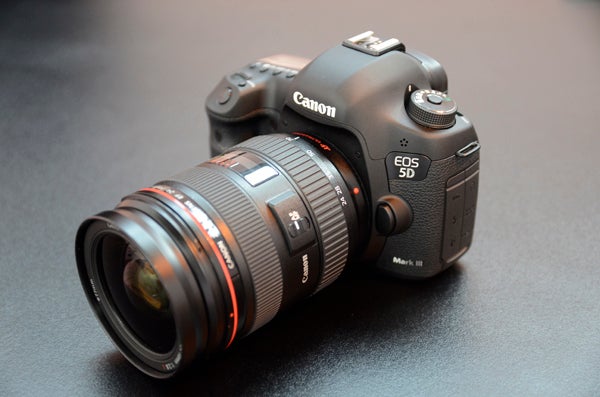 Canon EOS 5D Mark III DSLR camera with lens