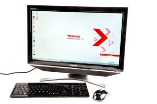 Toshiba Qosmio DX730-101 all-in-one desktop with peripherals.