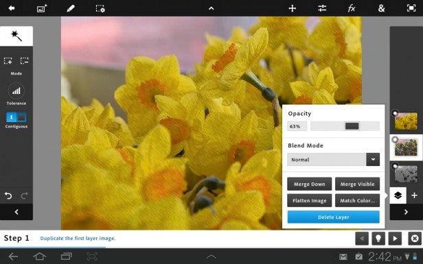 Screenshot of Adobe Photoshop Touch editing interface.