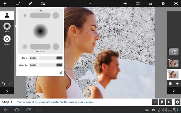 Screenshot of Adobe Photoshop Touch editing interface with tools.