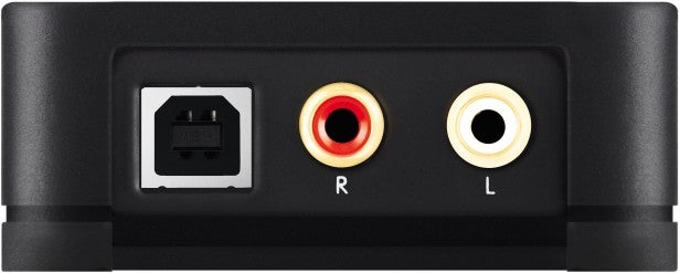Arcam rPAC USB DAC rear connections with labeled ports.