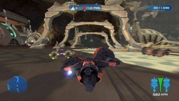 Screenshot of pod racing from Kinect Star Wars game.