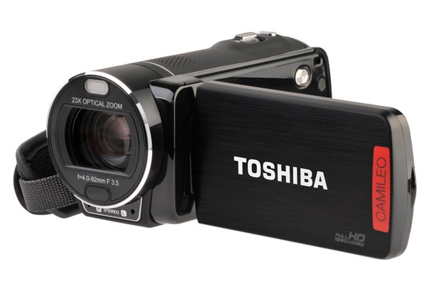 Toshiba Camileo X400 camcorder with 23x optical zoom lens.
