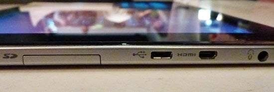 Side view of Toshiba AT300 tablet showing ports.