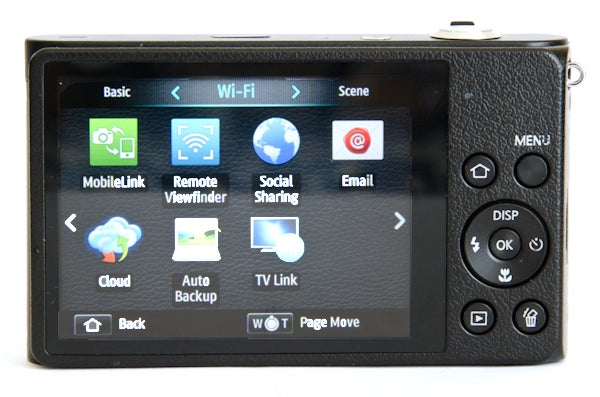 Samsung DV300F camera displaying Wi-Fi settings on screen.