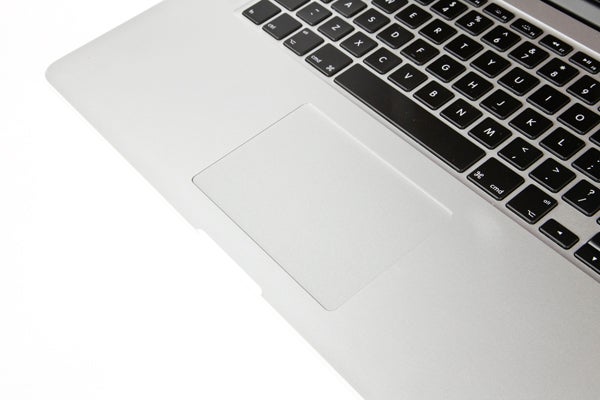 Close-up of MacBook Pro keyboard and trackpad.