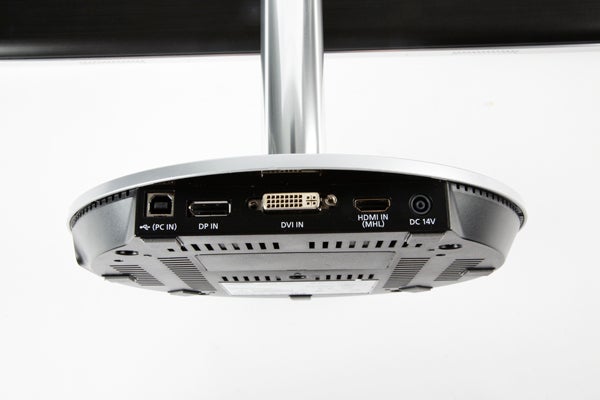 Samsung Series 9 Monitor's connectivity ports underside view.