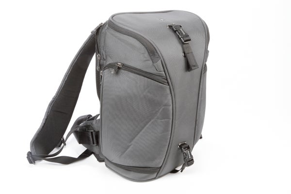 Gray Booq Python camera backpack on a white background.