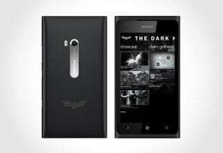 Nokia Lumia 900 Dark Knight Rises edition with Batman logo.
