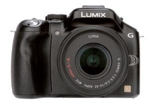 Panasonic Lumix DMC-G5 mirrorless camera front view.