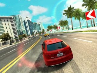 Screenshot of Asphalt 7: Heat gameplay with red Audi racing.