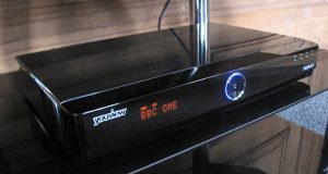 Humax YouView DTR-T1000 set-top box on a wooden surface.