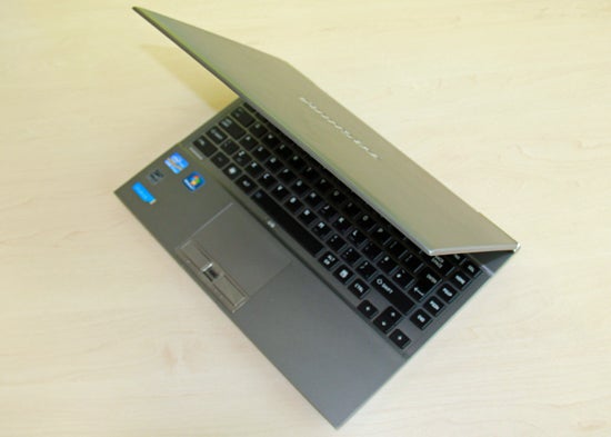 Toshiba Portege Z930 laptop on a wooden surface.