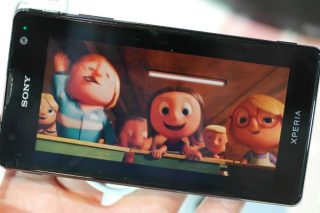 Sony Xperia T displaying an animated movie scene.