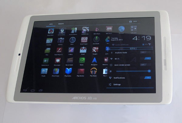Archos 101 XS tablet on display with screen active.