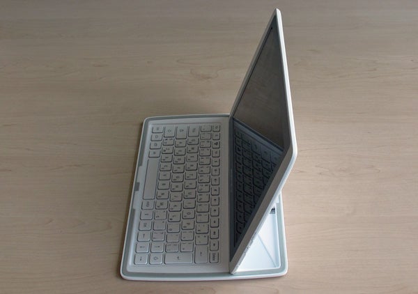 Archos 101 XS tablet with keyboard cover open on desk.