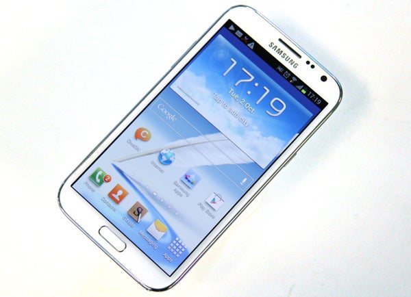 Samsung Galaxy Note 2 smartphone on white background.