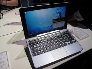 Samsung ATIV Smart PC on display with keyboard attached.