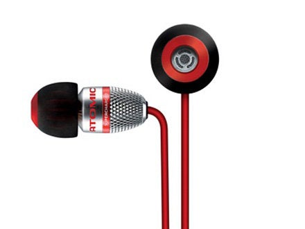 Atomic Floyd SuperDarts earphones with red cable.
