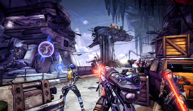 Borderlands 2 gameplay screenshot featuring characters in combat.