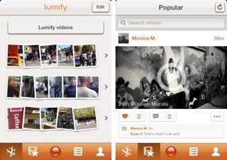 Screenshots of Lumify video editing app interface.