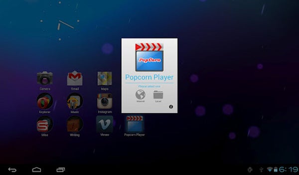 Screenshot of Popcorn Player app installation dialog on a tablet.
