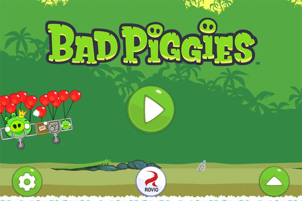 Screenshot of Bad Piggies game start screen with play button.