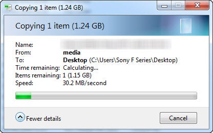 Screenshot of file transfer speed at 30.2 MB/second