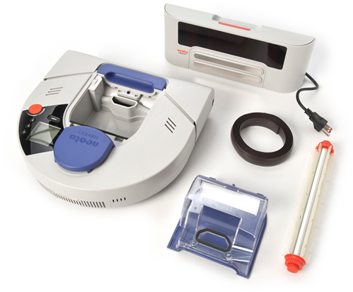 Neato XV-25 vacuum with docking station and accessories.