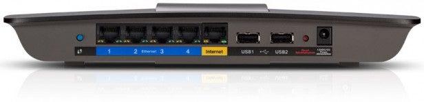 Back view of Linksys EA6500 router showing ports and connections.