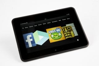 Amazon Kindle Fire HD tablet displaying apps on screen